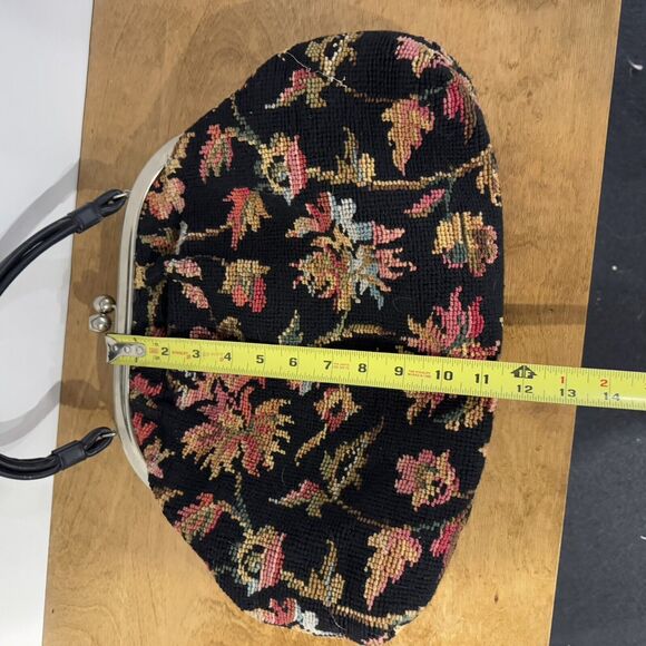 Vintage 50s 60s ?? Needlepoint Tapestry Carpet Bag Floral Purse Top Handle - BUB - Picture 3 of 5